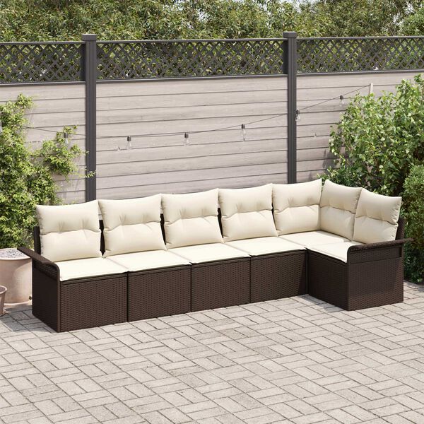 vidaXL Garten-Sofa-Set mit Kissen mit Speicher 6 pcs Braun Poly Rattan