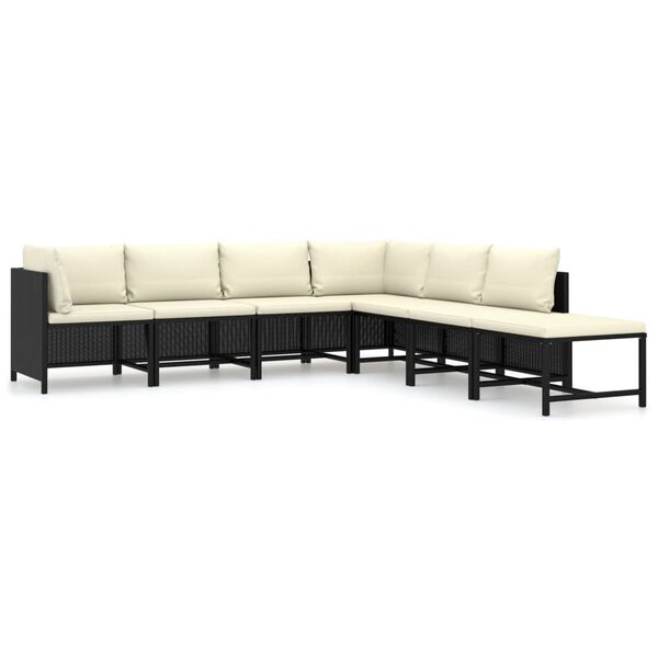 vidaXL 7-tlg. Garten-Lounge-Set mit Kissen Poly Rattan Schwarz