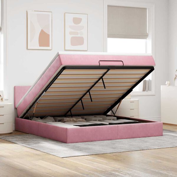 vidaXL Ottoman-Bett mit Matratze & LEDs Rosa 160x200 cm Samt