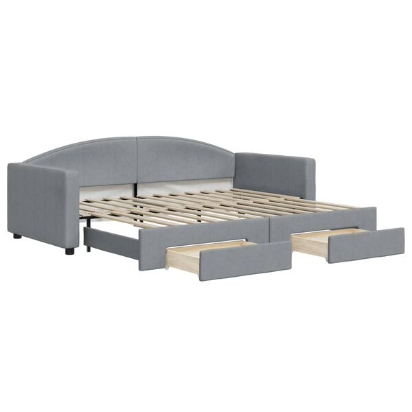 vidaXL Tagesbett Ausziehbar mit Schubladen Hellgrau 90x200 cm Stoff