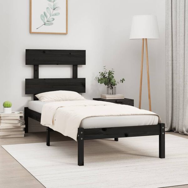 vidaXL Massivholzbett Schwarz 100x200 cm