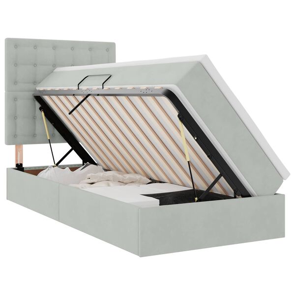 vidaXL Aufbewahrungsbett mit Matratze Hellgrau 100 x 200 cm Samt