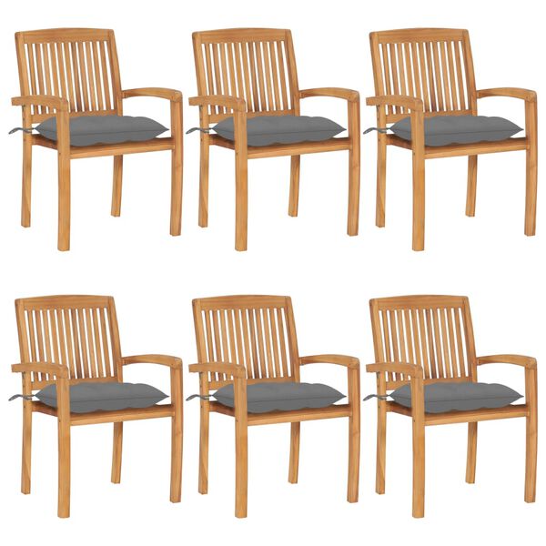 vidaXL Stapelbare Gartenst&uuml;hle mit Kissen 6 Stk. Massivholz Teak