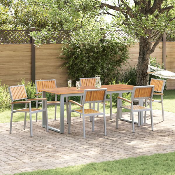 vidaXL Garten Essgruppe 7 pcs Grau Massivholz Akazie