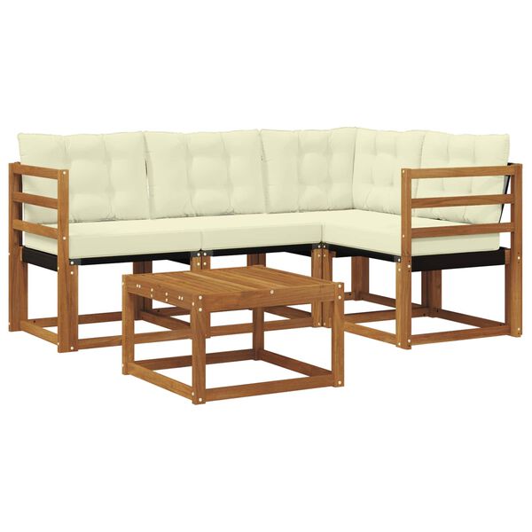 vidaXL Outdoor-Sofagarnitur mit Kissen 5 pcs Natur und Creme