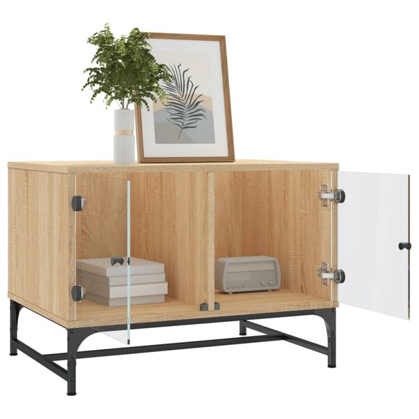 vidaXL Couchtisch mit Glast&uuml;ren Sonoma-Eiche 68,5x50x50 cm