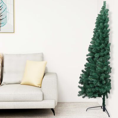vidaXL Künstlicher Halb-Weihnachtsbaum Beleuchtung Kugeln Grün 240 cm