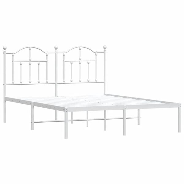 vidaXL Bettgestell mit Kopfteil Metall Wei&szlig; 150x200 cm