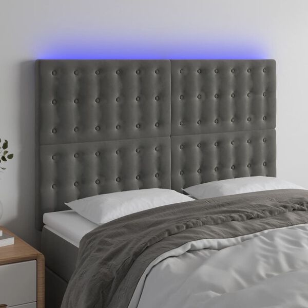vidaXL LED Kopfteil Dunkelgrau 144x5x118/128 cm Samt