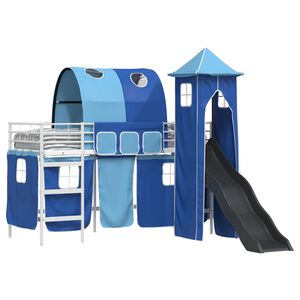 vidaXL Kinderloftbett Wei&szlig; und Blau 74,5 x 190 cm Metall