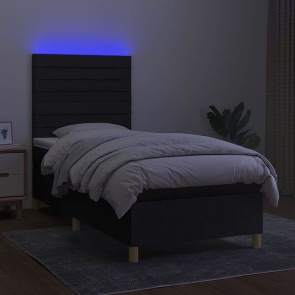 vidaXL Boxspringbett mit Matratze & LED Schwarz 90x190 cm Stoff