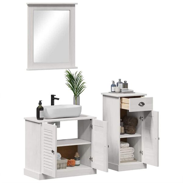 vidaXL Badezimmerm&ouml;bel-Set 3 pcs Antik Wei&szlig; Massives Kiefernholz