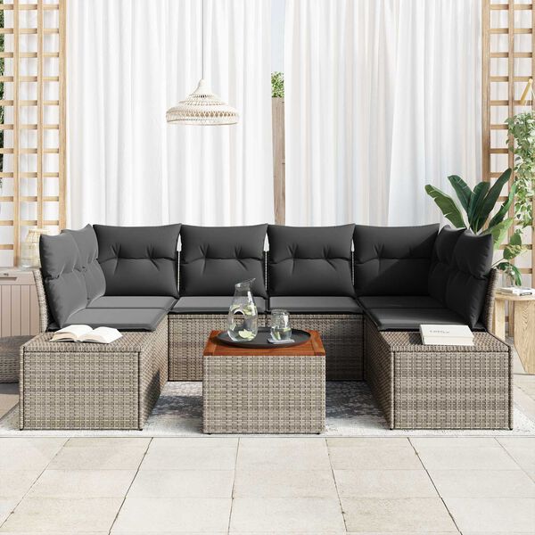 vidaXL Gartensofa-set mit Speicher 7 pcs Grau Poly-Rattan