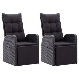 vidaXL Gartensessel mit Kissen 2 Stk. Verstellbar Schwarz Poly Rattan