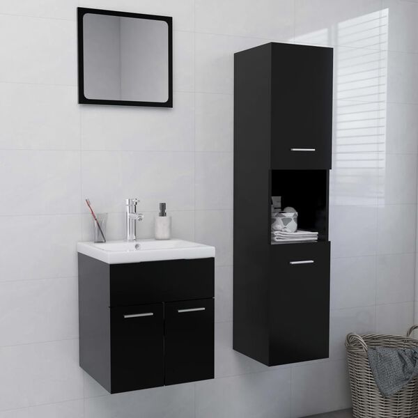 vidaXL Badm&ouml;bel-Set Schwarz Holzwerkstoff