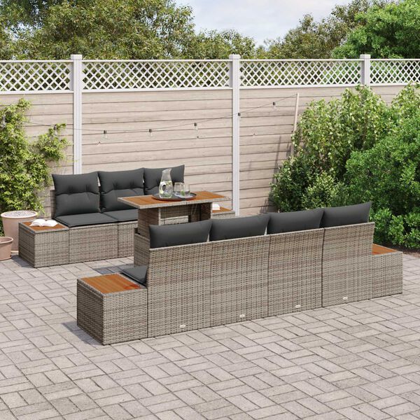 vidaXL Garten-Sofa-Set mit Speicher 8 pcs Grau Poly Rattan
