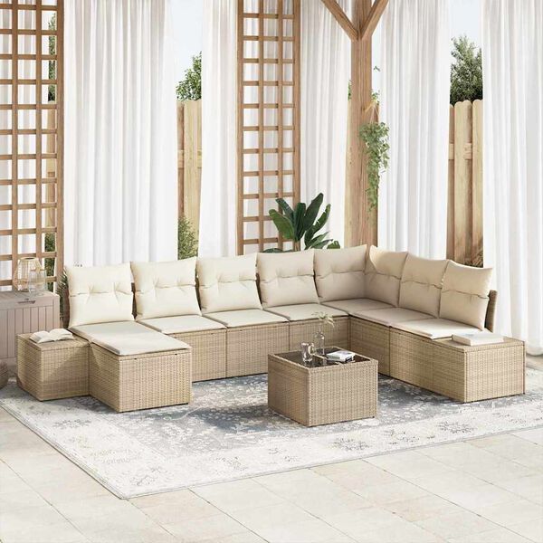 vidaXL Garten-Sofa-Set mit Kissen 8 pcs Beige und Creme Poly-Rattan