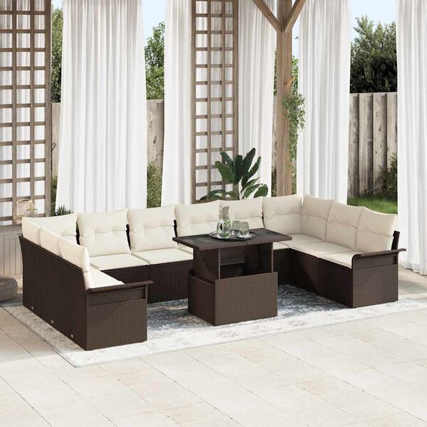 vidaXL Sofa Set mit Kissen 11 pcs Braun Poly-Rattan