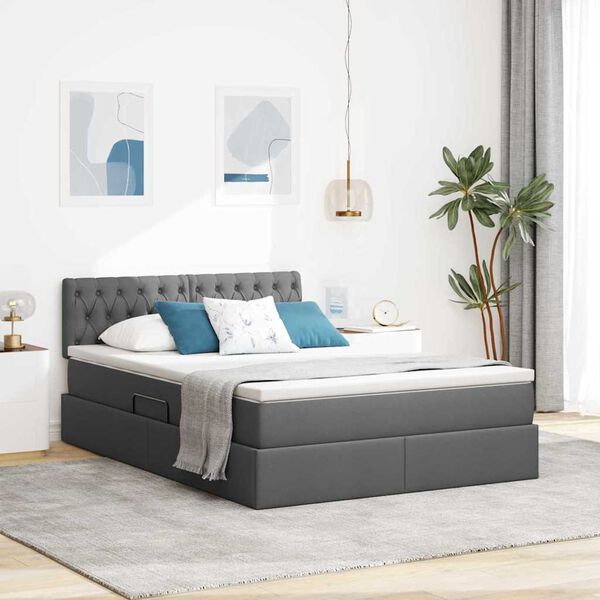 vidaXL Aufbewahrungsbett mit Matratze Dunkelgrau 140 x 200 cm