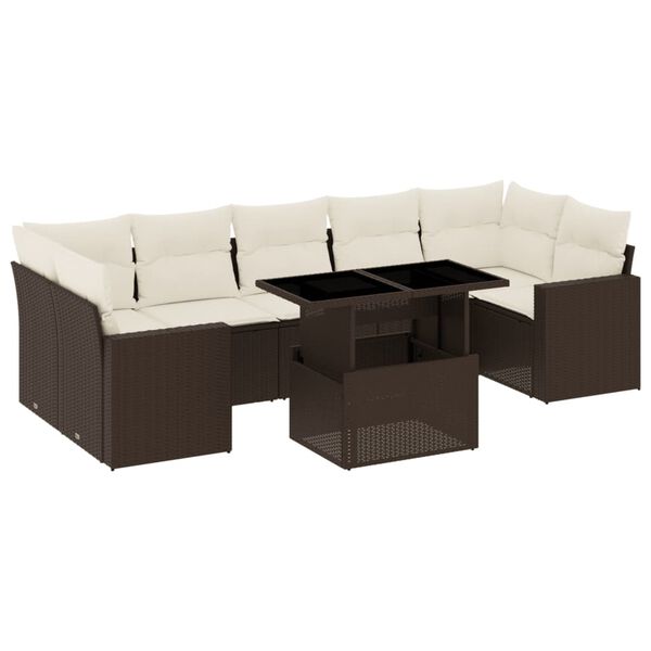 vidaXL 8-tlg. Garten-Sofagarnitur mit Kissen Braun Poly Rattan
