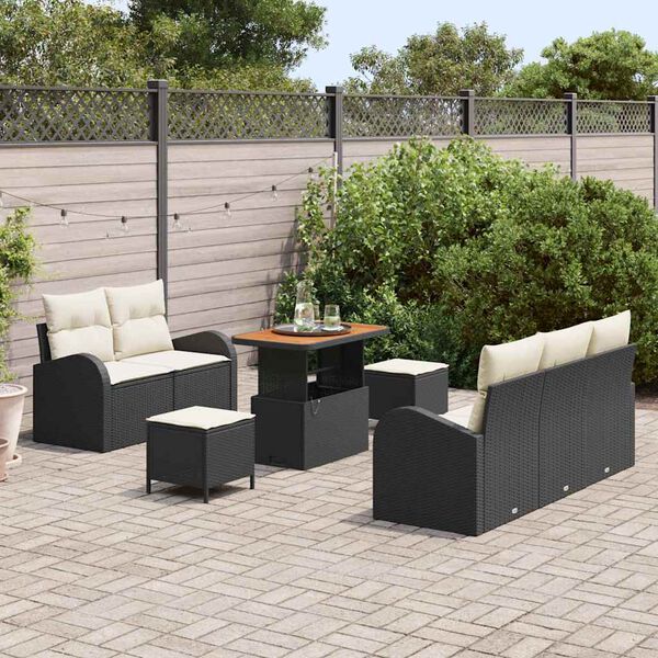 vidaXL Garten-Sofa-Set 8 pcs Schwarz und Creme 90 x 55 x 71 cm