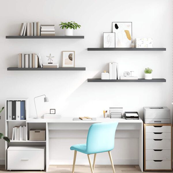 vidaXL Schweberegale 4 Stk. Hochglanz-Grau 120x23,5x3,8 cm MDF