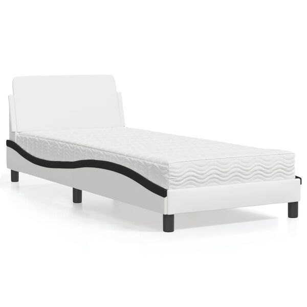 vidaXL Bett mit Matratze "Dover" Wei&szlig; und Schwarz 90x190 cm Kunstleder