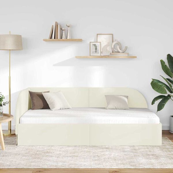 vidaXL Eckbettgestell mit Kopfteil Creme 90 cm x 200 cm Stoff