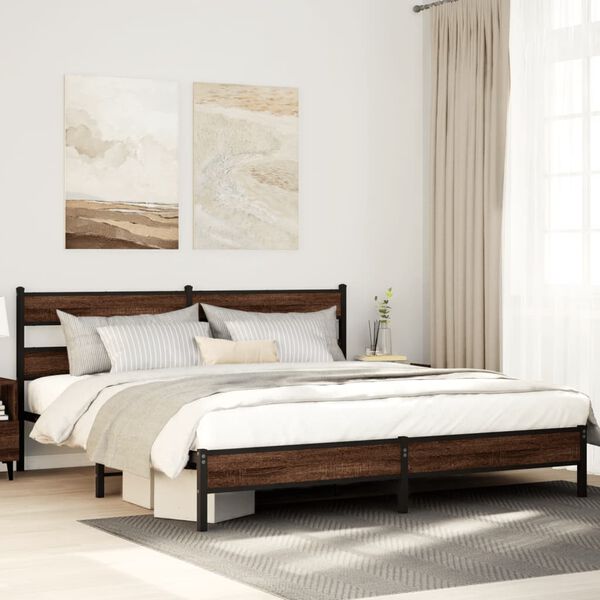 vidaXL Metallbett ohne Matratze Braun Eichen-Optik 200x200 cm