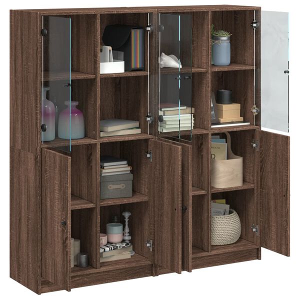 vidaXL B&uuml;cherschrank mit T&uuml;ren Braun Eichen-Optik 136x37x142 cm
