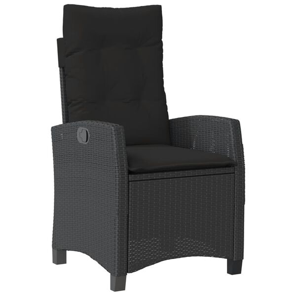 vidaXL Gartensessel Verstellbar mit Kissen Schwarz Poly Rattan