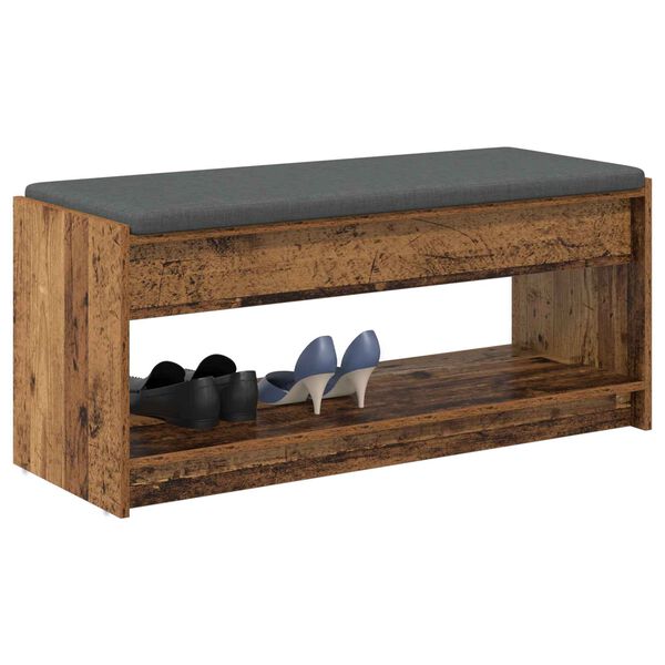 vidaXL Flurbank mit Kissen mit Regal Altholz 103 x 38 x 45 cm