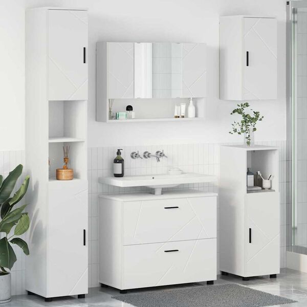 vidaXL Badezimmerm&ouml;bel-Set mit Regal 5 pcs Wei&szlig; Sperrholz und Metall