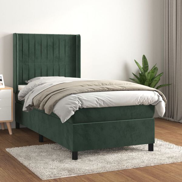 vidaXL Boxspringbett mit Matratze Dunkelgr&uuml;n 100x200 cm Samt