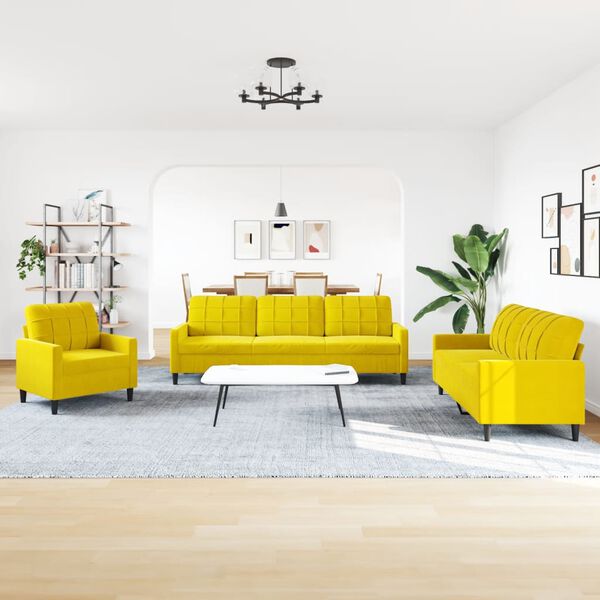 vidaXL 4-tlg. Sofagarnitur mit Kissen Gelb Samt