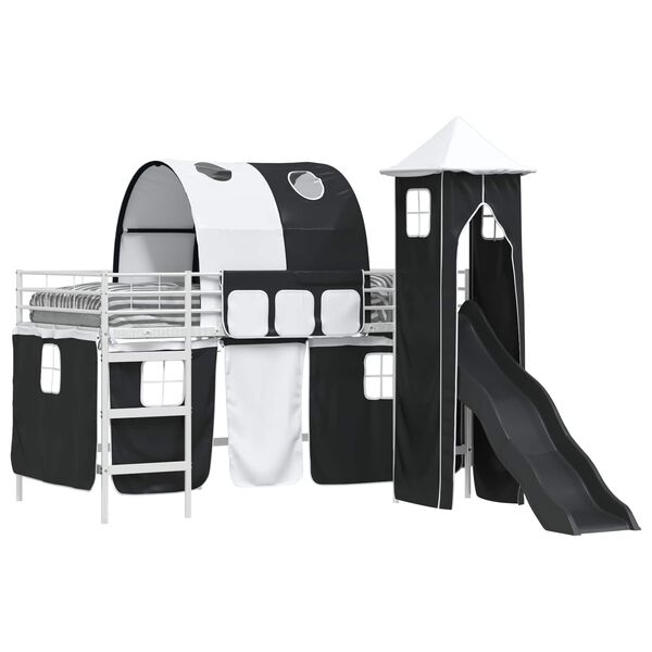 vidaXL Kinderloftbett Wei&szlig; und Schwarz 99,5 x 200 cm Metall