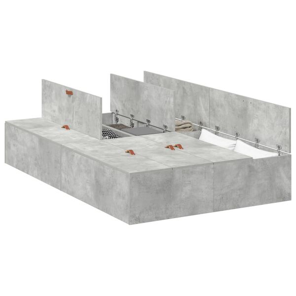 vidaXL Aufbewahrungsbettgestell Beton Grau 120 x 190 cm Holzwerkstoff