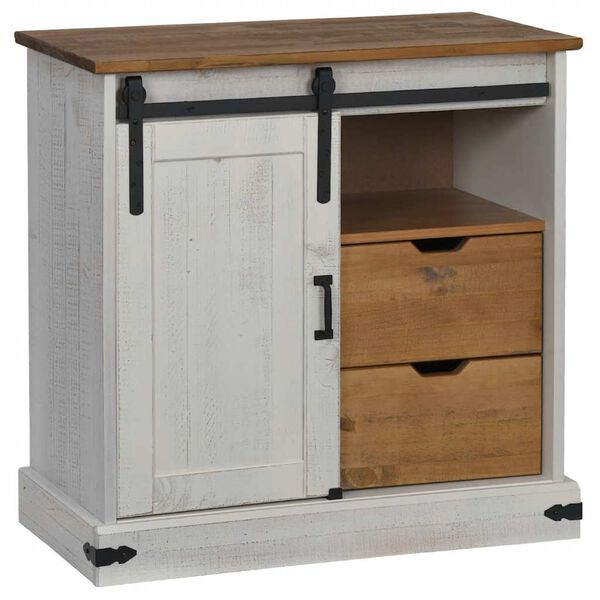 vidaXL Sideboard HALDEN mit Schiebet&uuml;r Wei&szlig; 80x40x80 cm Massivholz