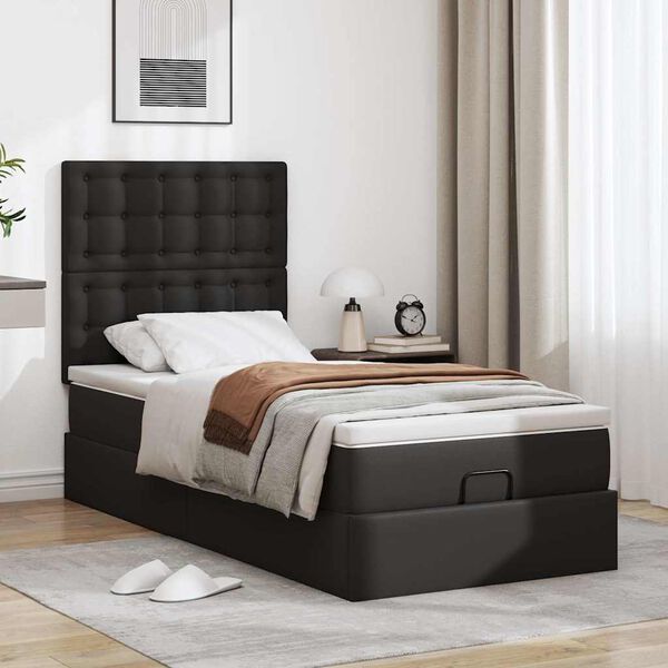 vidaXL Ottoman-Bett mit Matratze Schwarz 100x200 cm Kunstleder