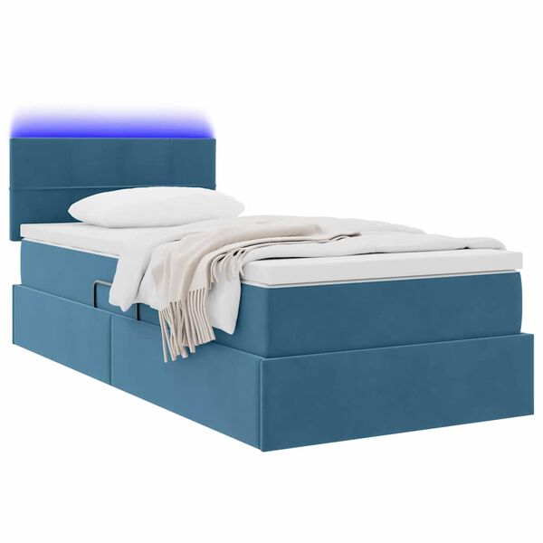 vidaXL Bett mit Stauraum und LED mit LED Dunkelblau 90 x 200 cm Samt