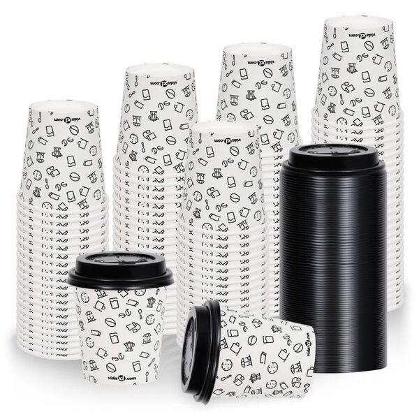 vidaXL Pappbecher mit Deckel 200 ml 100 Stk. Wei&szlig; und Schwarz