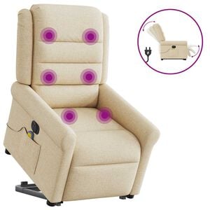 vidaXL Elektrischer Massagesessel mit Aufstehhilfe Creme Stoff