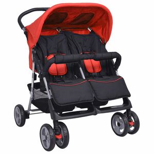 vidaXL Zwillingskinderwagen Stahl Rot und Schwarz