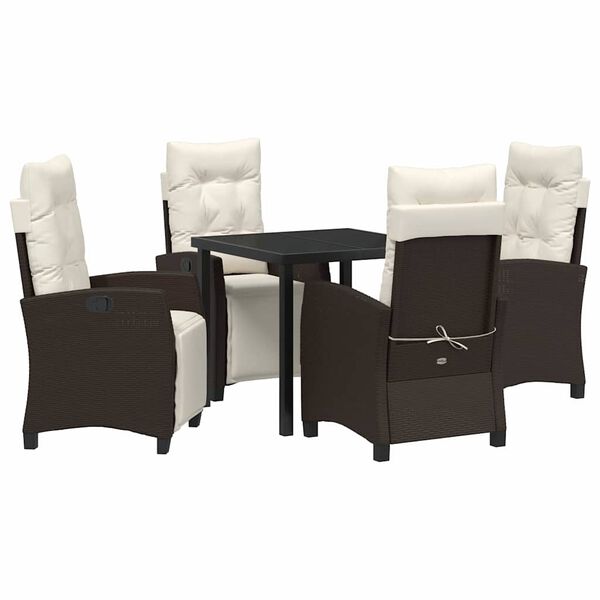 vidaXL Garten Essgruppe mit Kissen 5 pcs Braun Poly-Rattan