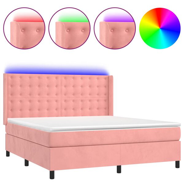vidaXL Boxspringbett mit Matratze & LED Rosa 180x200 cm Samt