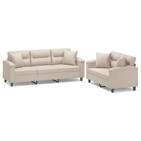 vidaXL 2-tlg. Sofagarnitur mit Kissen Creme Mikrofasergewebe