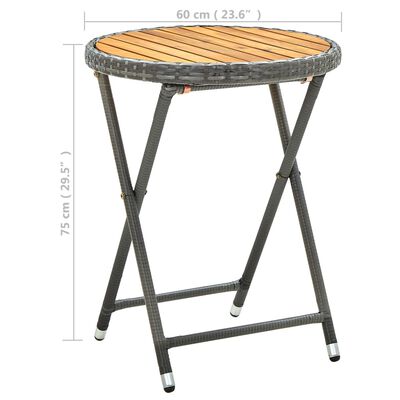 vidaXL Beistelltisch Grau 60 cm Poly Rattan und Akazie Massivholz