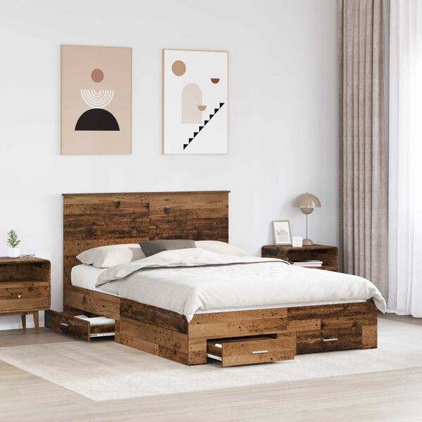 vidaXL Bettrahmen mit Kopfteil Altholz 135 x 190 cm Holzwerkstoff