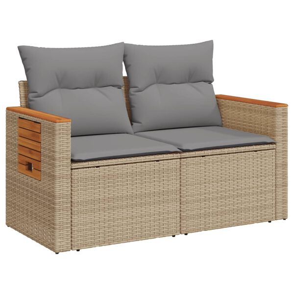 vidaXL Gartensofa mit Kissen 2-Sitzer Beige Poly Rattan
