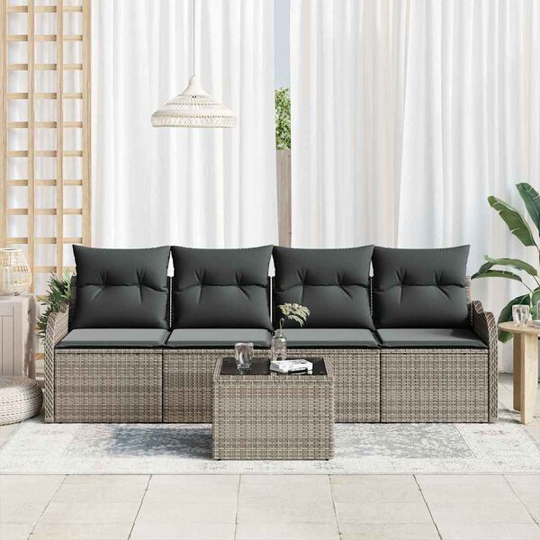 vidaXL Garten-Sofa-Set 5 pcs Grau Poly-Rattan und Stahl und Glas